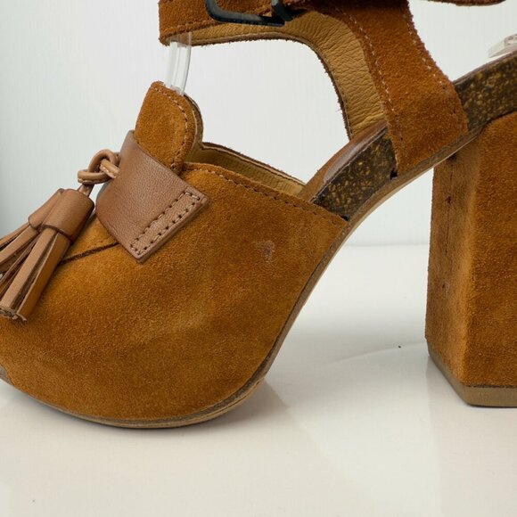 FRED DE LA BRETONNIÈRE Boho 70’s Tan Suede Tassel Platform Sandals sz 36 - Picture 7 of 15